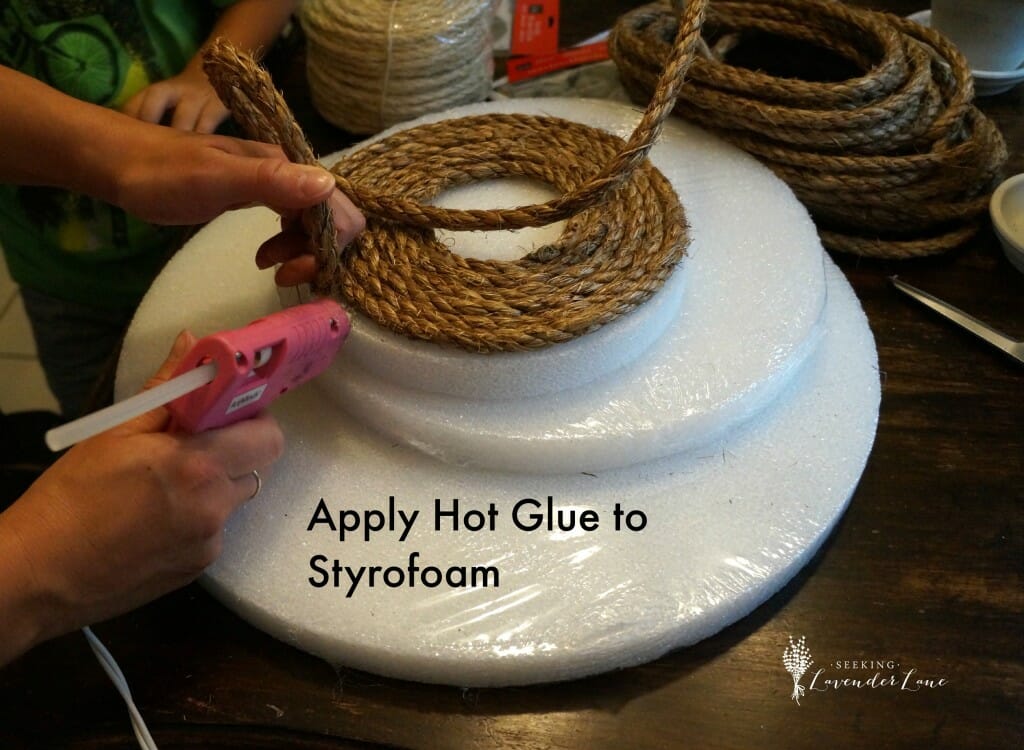 Applying Hot Glue to Styrofoam