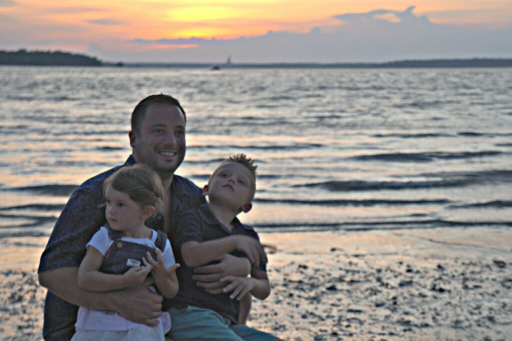 Dan and Kids in front of Sunset