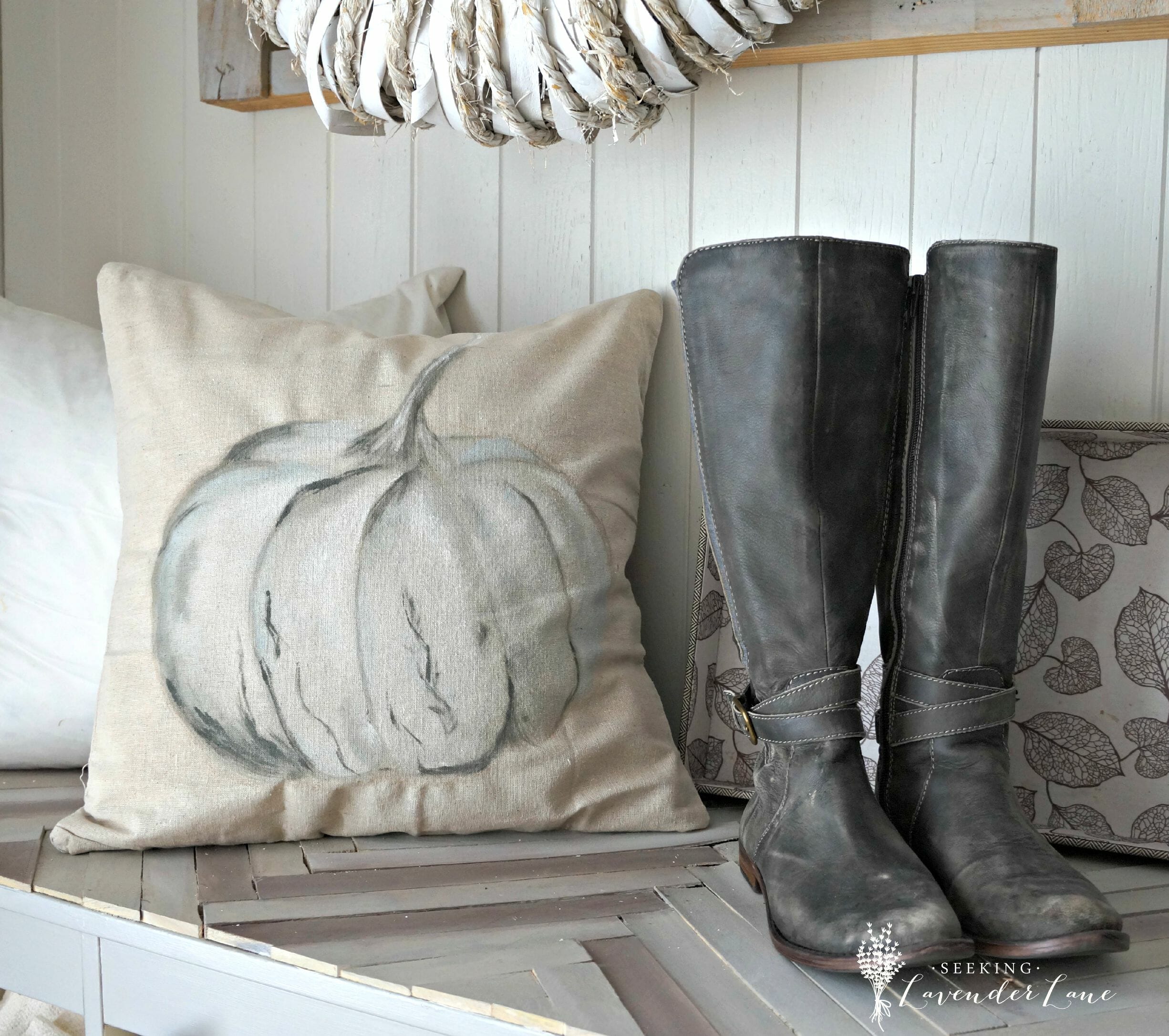 Painted Pumpkin Pillow for fall : Pottery Barn Inspired