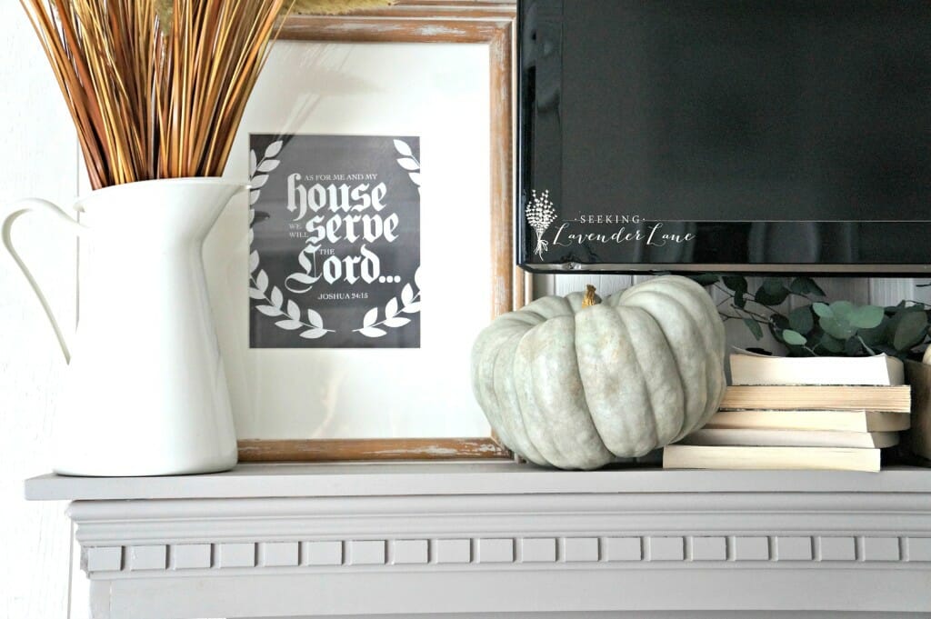 pumpkin decor on mantel