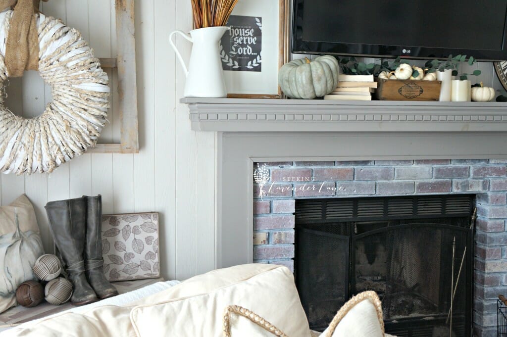 sideview fireplace fall decor