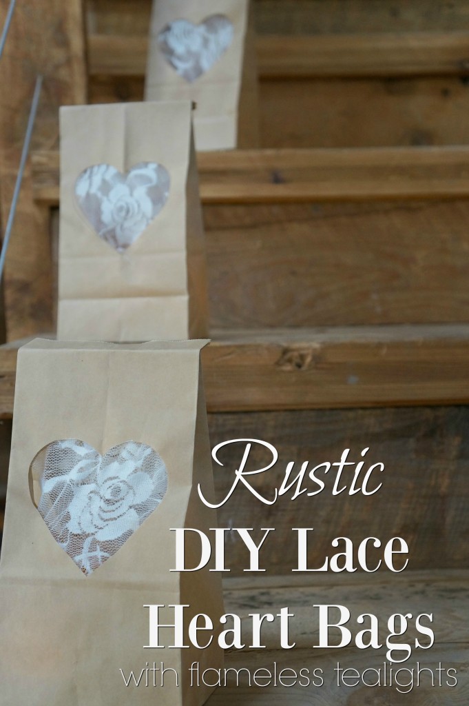 Rustic DIY Lace Heart Bags with flameless tealights