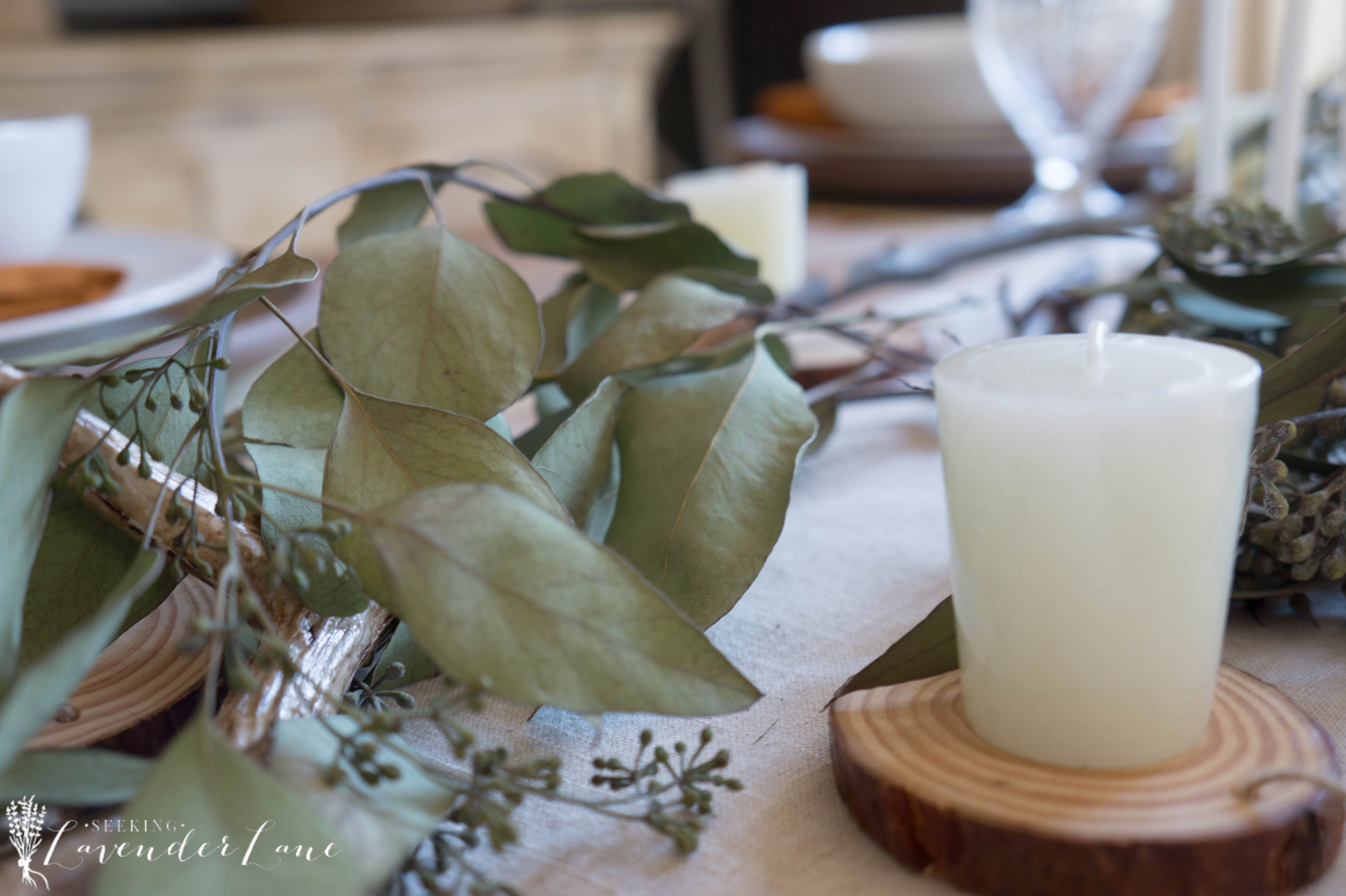 thanksgivingtableeucalyptusandcandles1 Seeking Lavender Lane