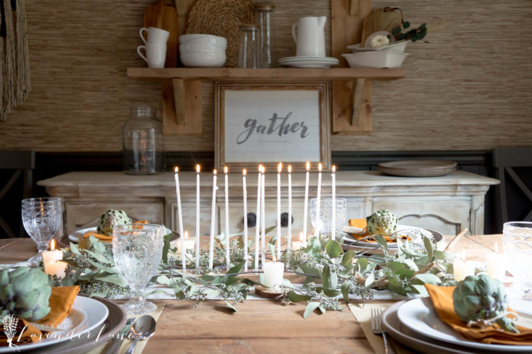 Neutral Thanksgiving Table with Seeded Eucalyptus Seeking Lavender Lane