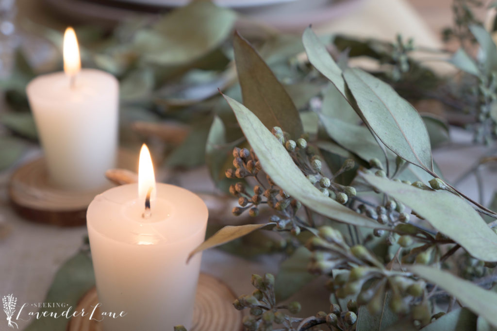 Neutral Thanksgiving Table with Seeded Eucalyptus - Seeking Lavender Lane