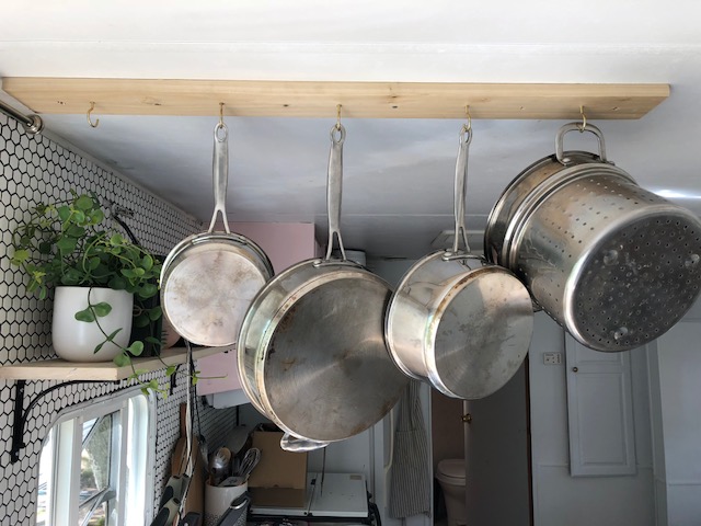Pot Rack for easy storage ideas for the RV